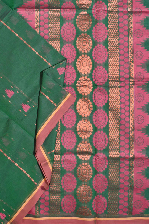 Green Pure South Cotton Traditional Tower Butta Fancy Pallu Saree