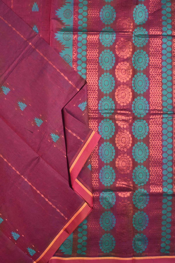 Meroon Pure South Cotton Traditional Tower Butta Fancy Pallu Saree