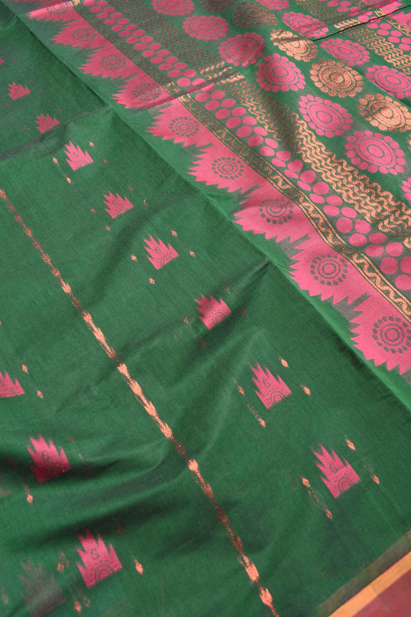 Green Pure South Cotton Traditional Tower Butta Fancy Pallu Saree