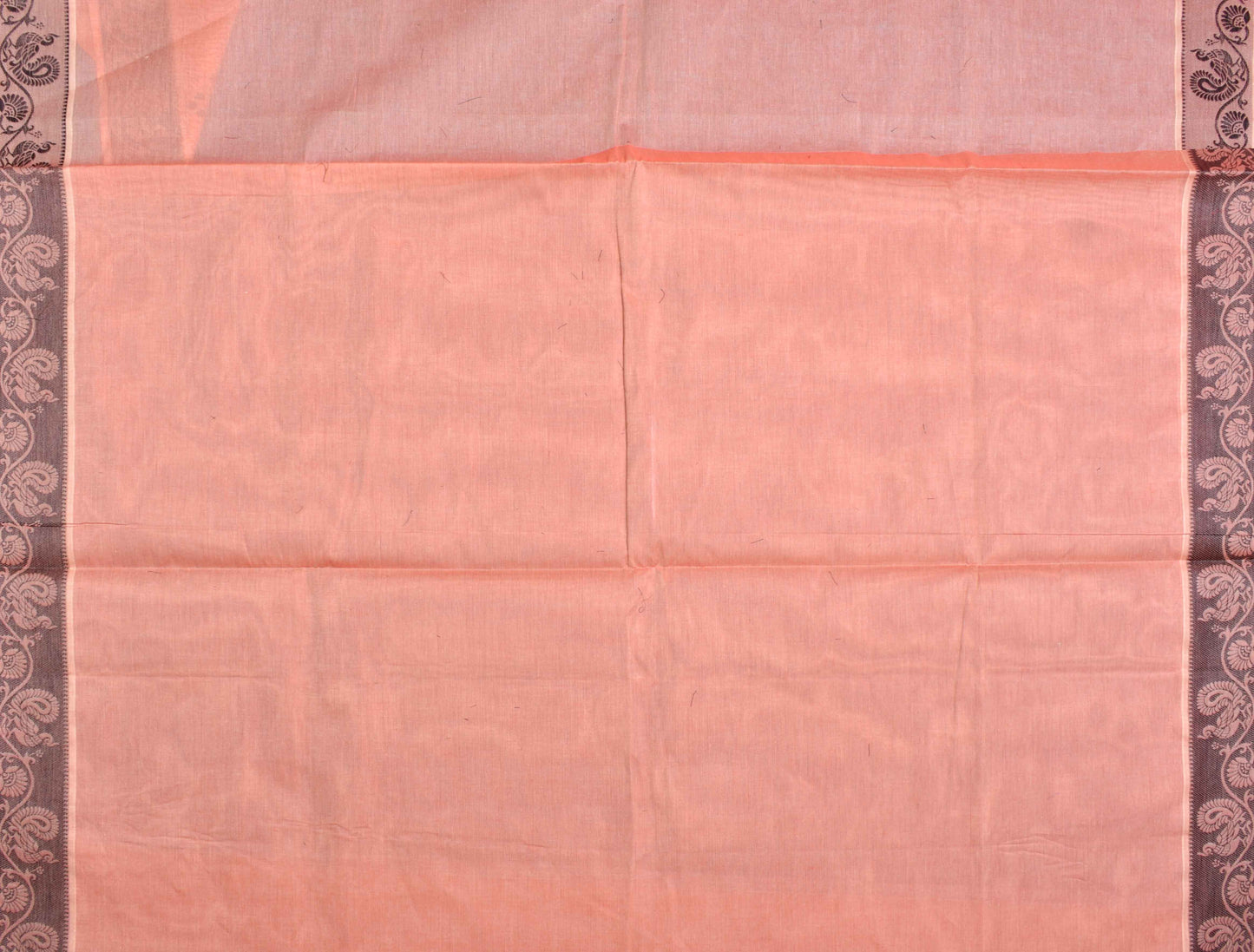 Peach Pure South Cotton Peacock Rich Pallu Saree