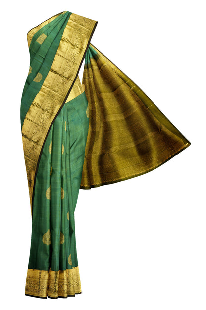 Green Light Weight Pure Silk All Over Butta Flower Border Rich Pallu Saree