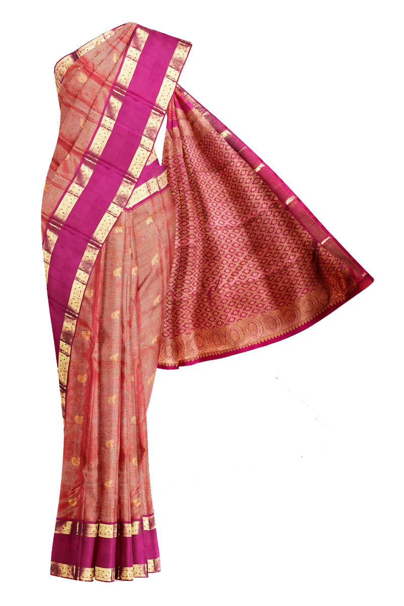 Meroon Light Weight Pure Silk Arani Vairaoosi Contrast Double Border Traditional Butta Saree