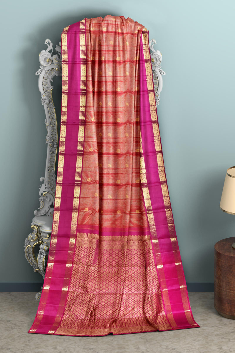 Meroon Light Weight Pure Silk Arani Vairaoosi Contrast Double Border Traditional Butta Saree