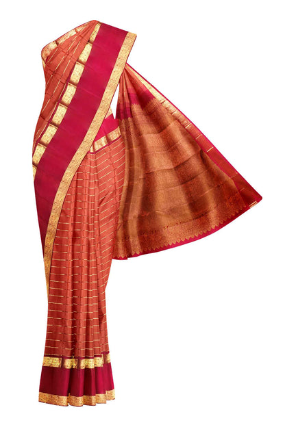 Orange Light Weight Pure Silk Arani Traditional Arani Border Contrast Blouse Saree