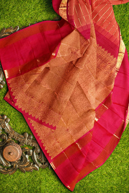 Orange Light Weight Pure Silk Arani Traditional Arani Border Contrast Blouse Saree