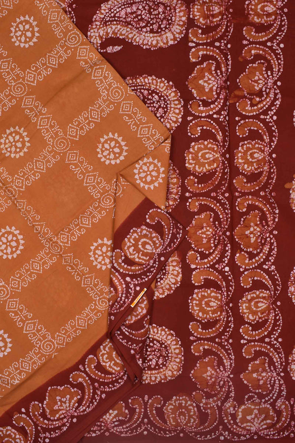 Brown 100s Combed Pure Soft Cotton Contrast Sungudi Print Saree