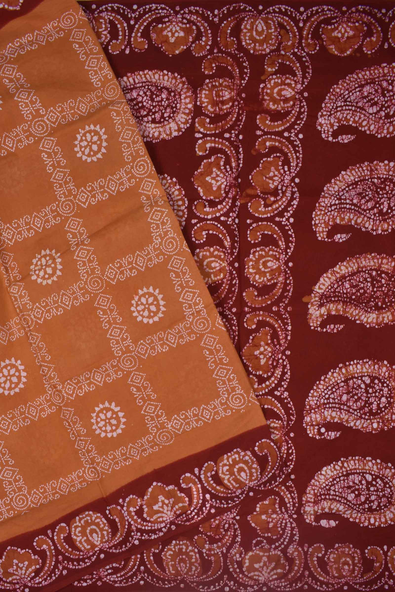Brown 100s Combed Pure Soft Cotton Contrast Sungudi Print Saree