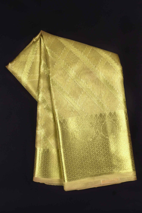 Gold Banaras Tissue Jari Slanting Lines Rich Pallu Saree