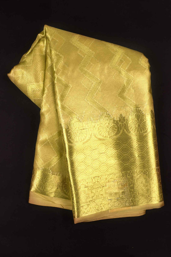 Gold Banaras Tissue Jari ZigZag Lines Rich Pallu Saree