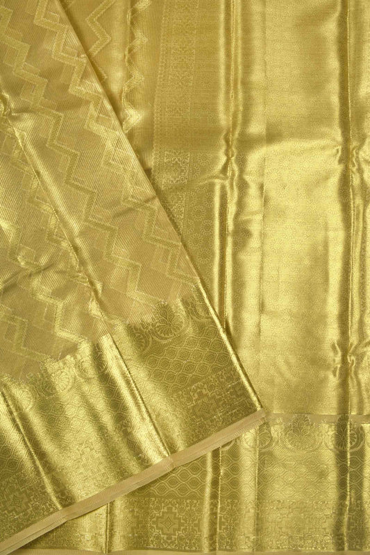 Gold Banaras Tissue Jari ZigZag Lines Rich Pallu Saree