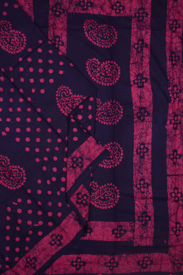 Dark Navy Blue Pink 100s Combed Pure Soft Cotton Sungudi Mango Print Saree