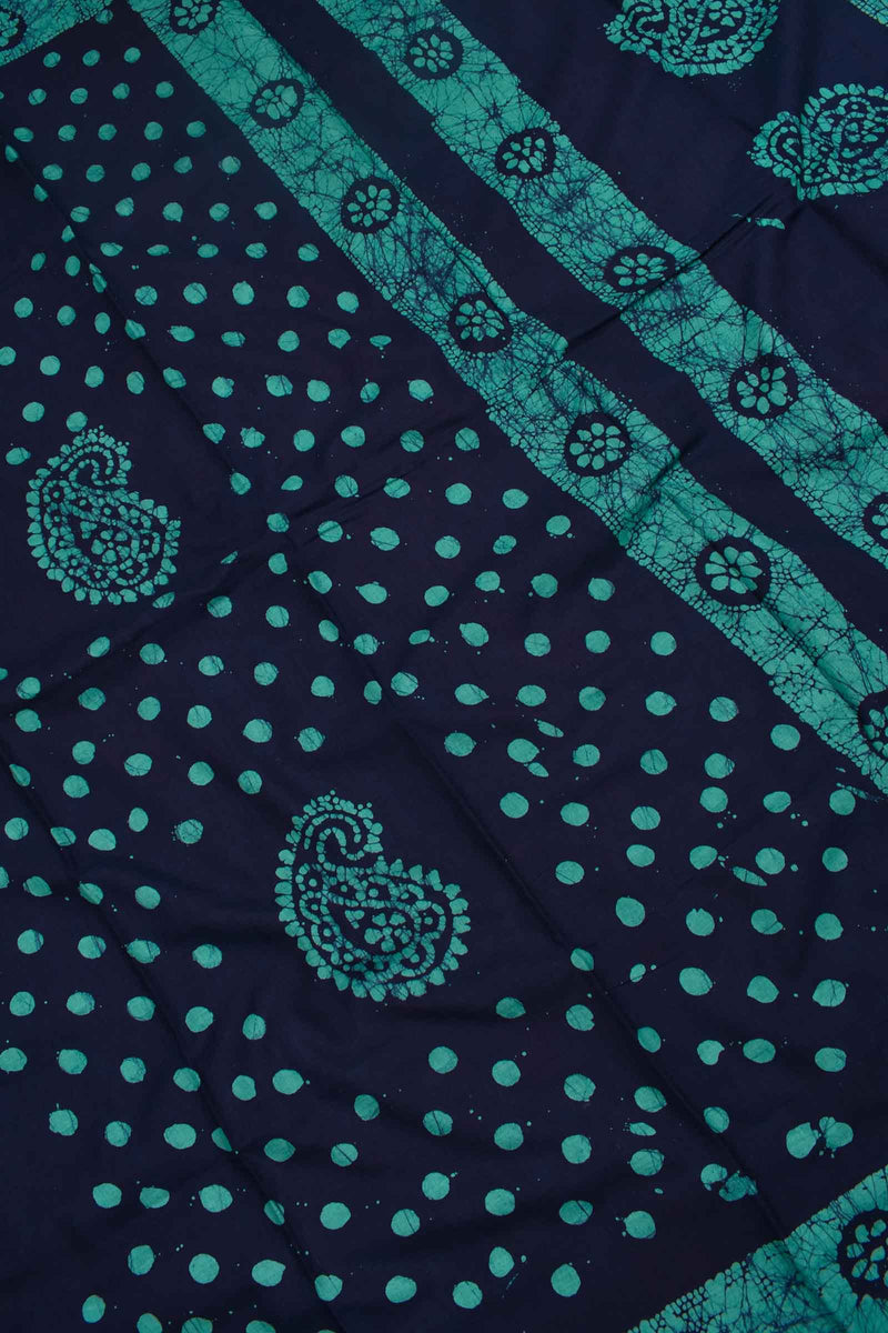 Blue 100s Combed Pure Soft Cotton Sungudi Mango Print Saree