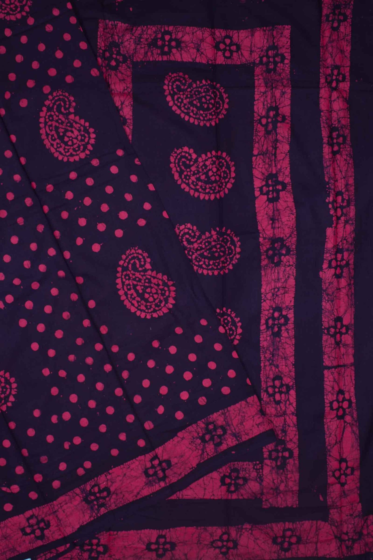 Dark Navy Blue Pink 100s Combed Pure Soft Cotton Sungudi Mango Print Saree