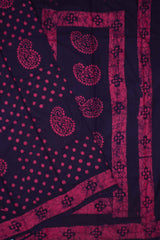 Dark Navy Blue Pink 100s Combed Pure Soft Cotton Sungudi Mango Print Saree