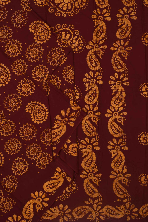 Brown 100s Combed Pure Soft Cotton Sungudi Mango Print Saree