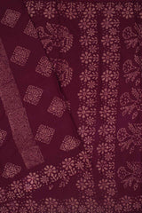 Maroon 100s Combed Pure Soft Cotton Sungudi Square Print Saree