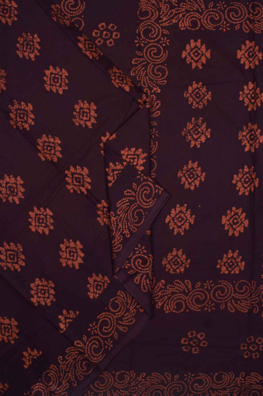 Dark Brown 120s Combed Pure Soft Cotton Sungudi Print Saree