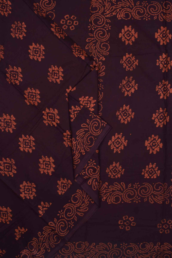 Dark Brown 120s Combed Pure Soft Cotton Sungudi Print Saree