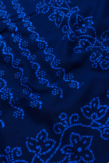 Navy Blue 120s Combed Pure Soft Cotton Sungudi Wine Flower Print Saree