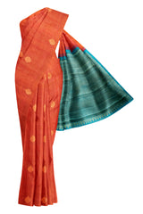 Orange Light Weight Pure Silk Arani Borderless Checkered Vairaoosi Body Saree