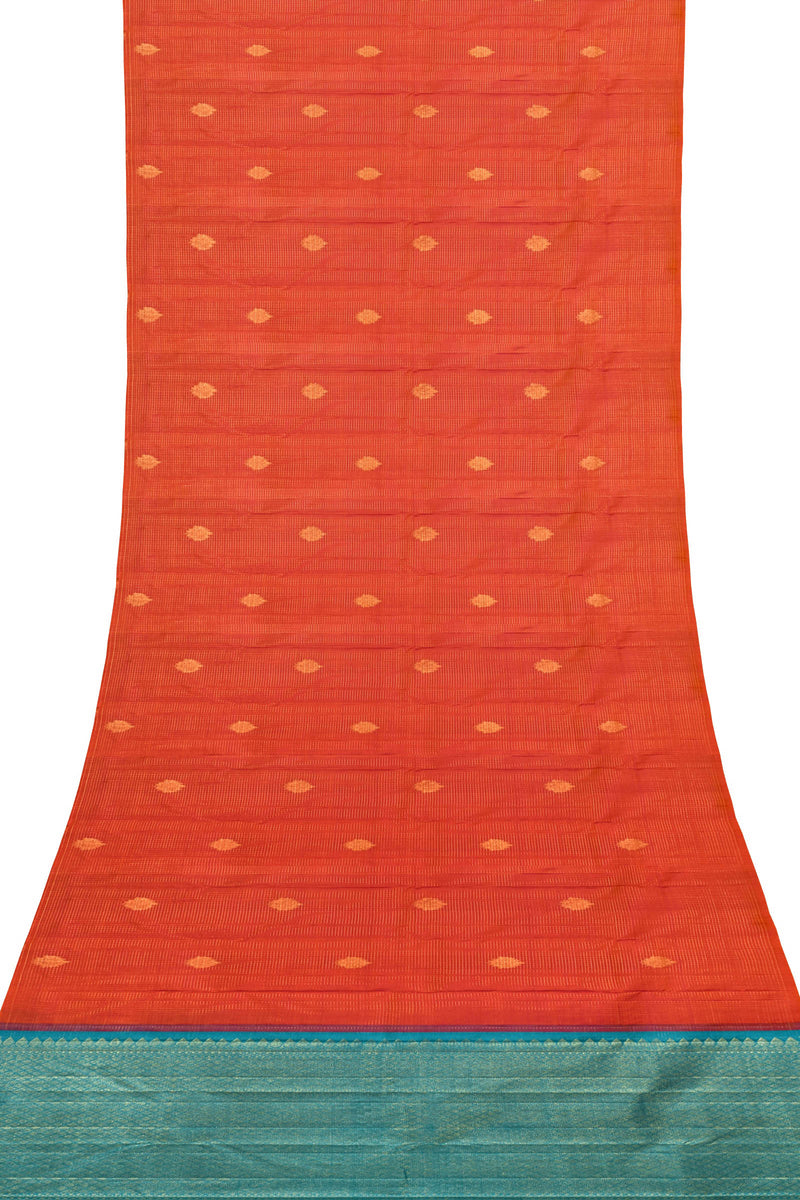 Orange Light Weight Pure Silk Arani Borderless Checkered Vairaoosi Body Saree