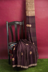 Brown Light Weight Pure Silk Arani All Over Peacock Butta Saree