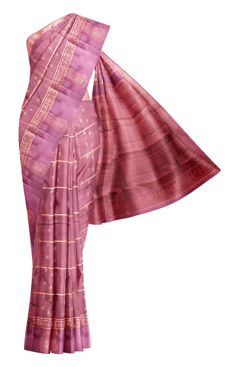 Pink Light Weight Pure Silk Arani Small Square Butta Fancy Butta Border Saree