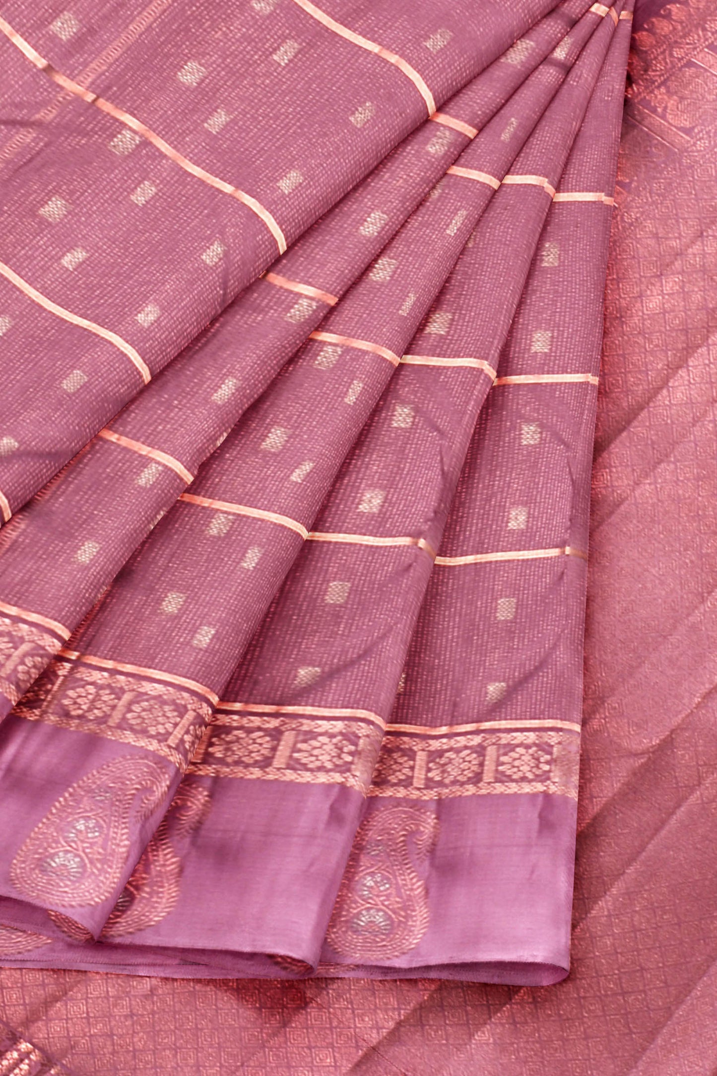 Pink Light Weight Pure Silk Arani Small Square Butta Fancy Butta Border Saree