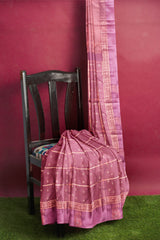 Pink Light Weight Pure Silk Arani Small Square Butta Fancy Butta Border Saree