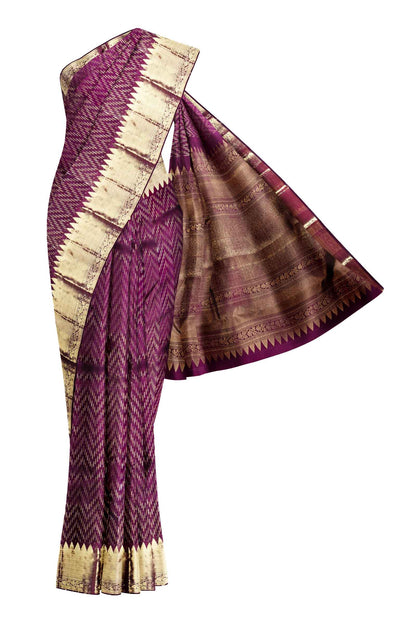 Violet Light Weight Pure Silk Arani ZigZag Zari Rich Pallu Saree