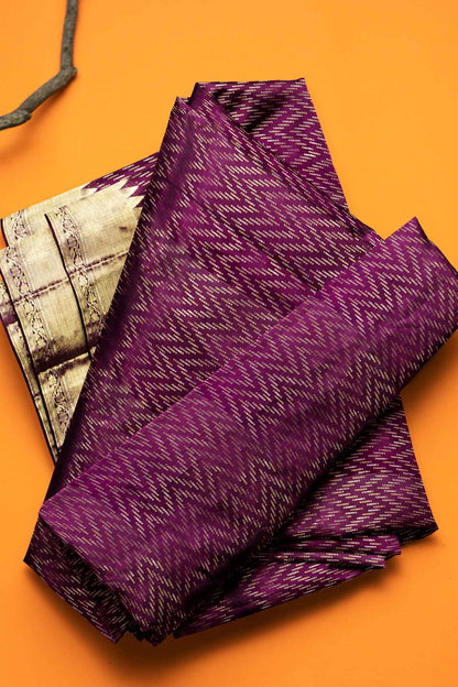 Violet Light Weight Pure Silk Arani ZigZag Zari Rich Pallu Saree