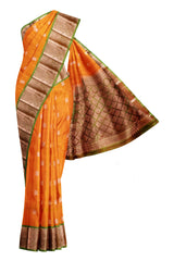 Orange Light Weight Arani Pure Silk Peacock Butta Saree