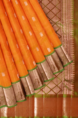 Orange Light Weight Arani Pure Silk Peacock Butta Saree