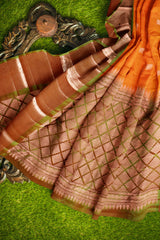 Orange Light Weight Arani Pure Silk Peacock Butta Saree