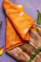 Orange Light Weight Arani Pure Silk Peacock Butta Saree