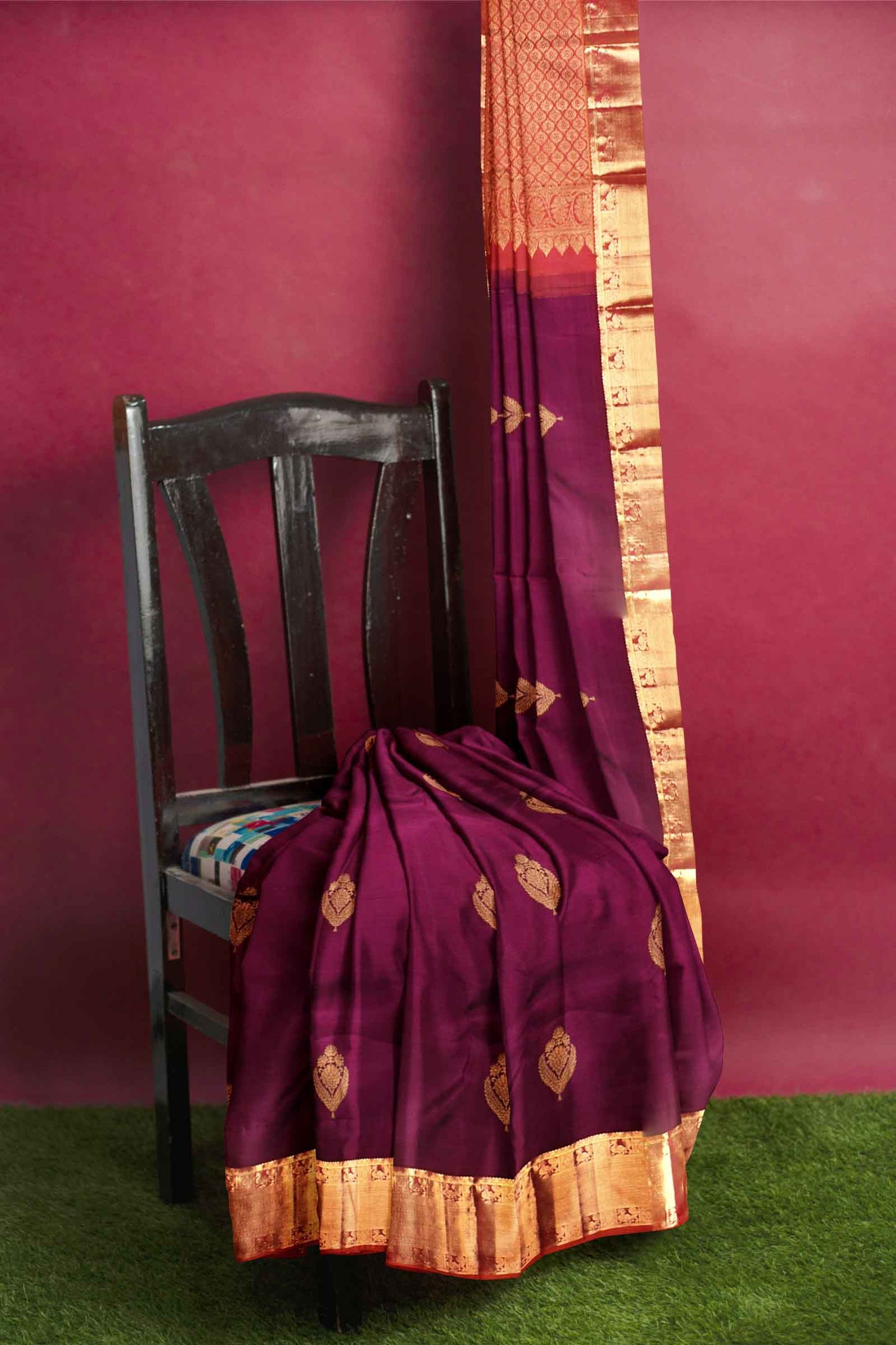 Violet Light Weight Pure Silk Arani All over Butta Contrast Pallu Saree