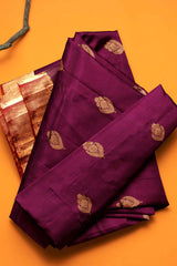 Violet Light Weight Pure Silk Arani All over Butta Contrast Pallu Saree