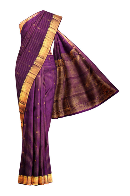 Violet Light Weight Pure Silk Arani Multi Line Zari Saree