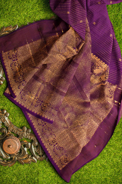 Violet Light Weight Pure Silk Arani Multi Line Zari Saree