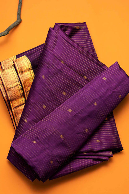 Violet Light Weight Pure Silk Arani Multi Line Zari Saree