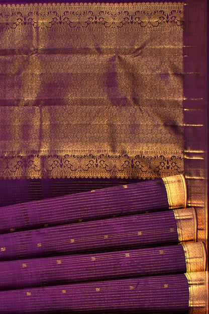 Violet Light Weight Pure Silk Arani Multi Line Zari Saree