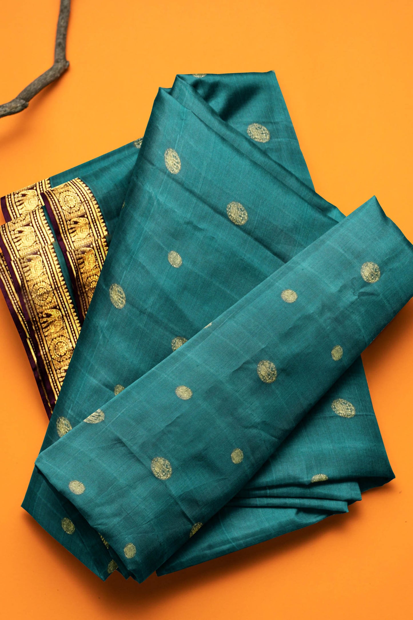 Blue Light Weight Coin Butta Elephant Border Pure Silk Saree