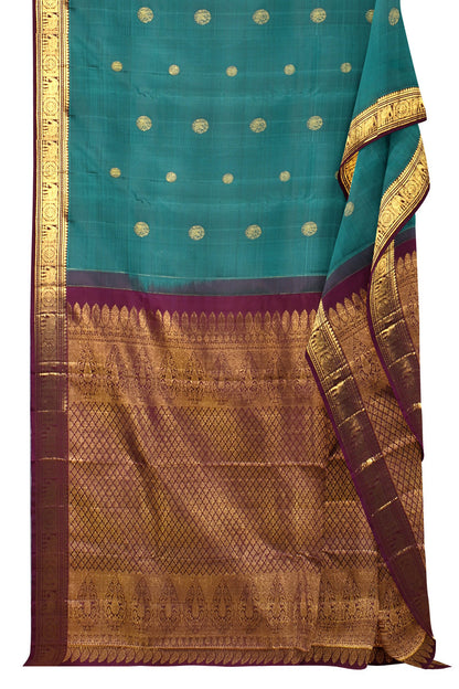 Blue Light Weight Coin Butta Elephant Border Pure Silk Saree