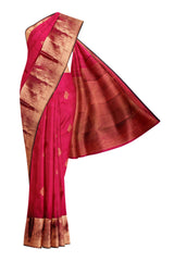 Pink Light Weight Arani Pure Silk Contast Parrot Blouse Rich Border Saree