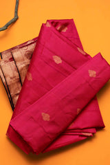 Pink Light Weight Arani Pure Silk Contast Parrot Blouse Rich Border Saree