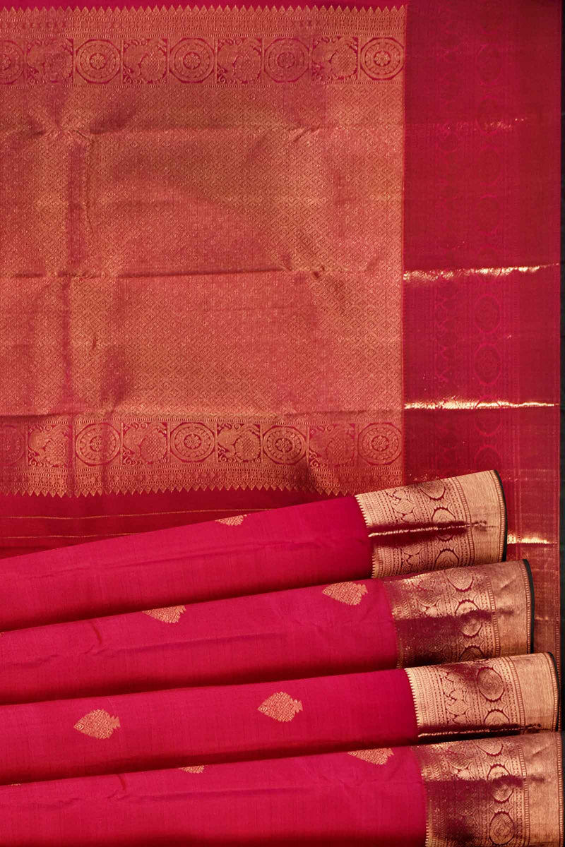 Pink Light Weight Arani Pure Silk Contast Parrot Blouse Rich Border Saree