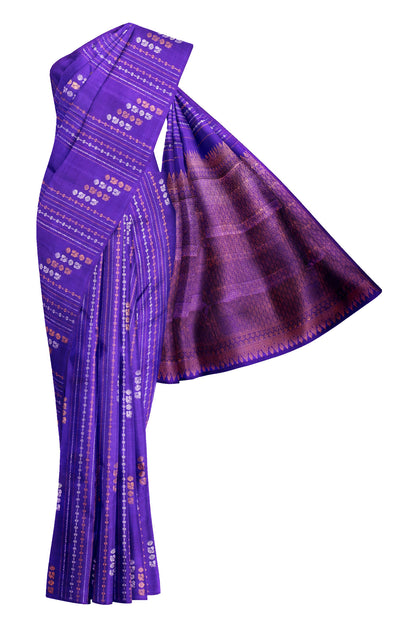 Violet Light Weight Pure Silk Arani Multi Zari Butta Borderless Saree