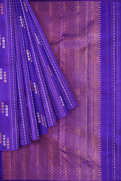 Violet Light Weight Pure Silk Arani Multi Zari Butta Borderless Saree