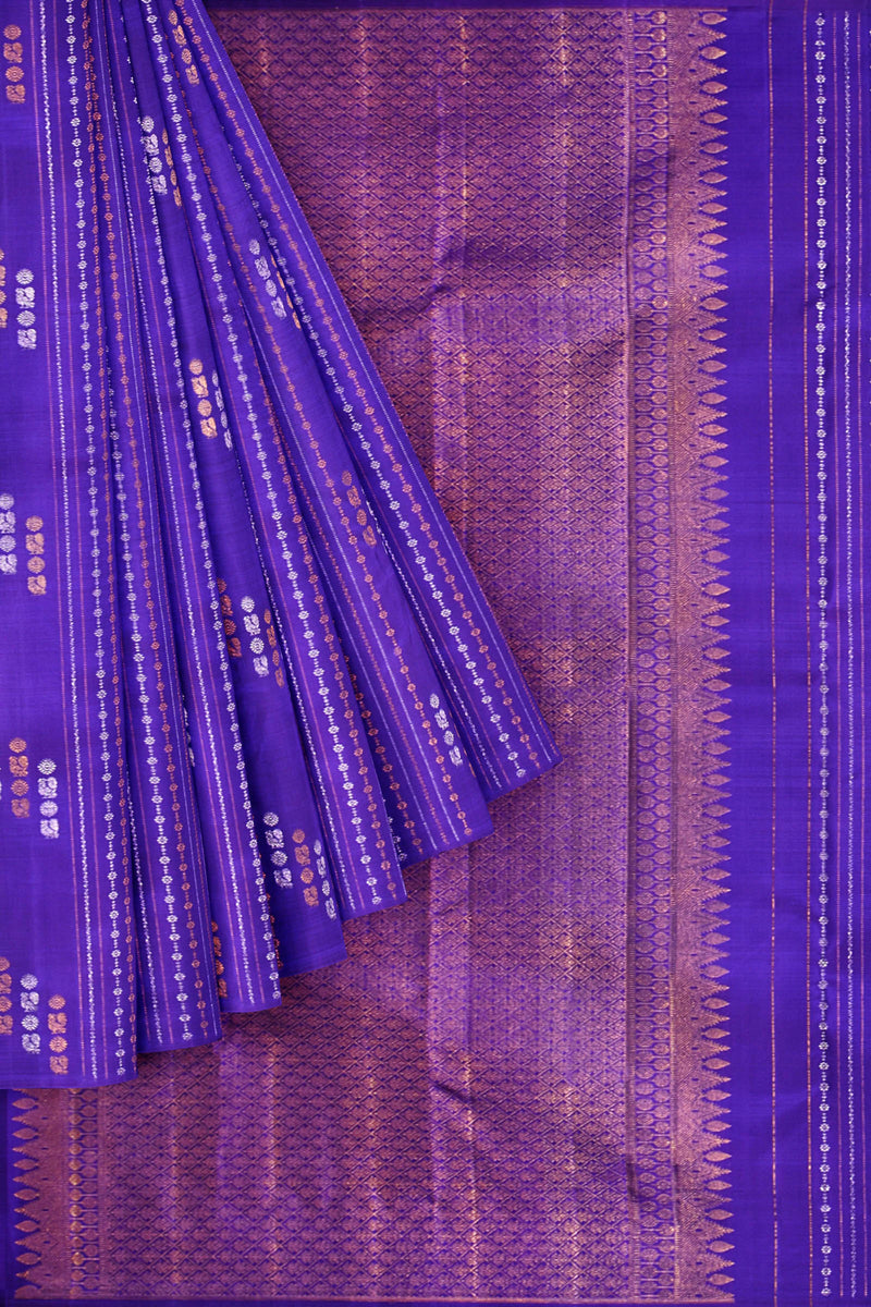 Violet Light Weight Pure Silk Arani Multi Zari Butta Borderless Saree