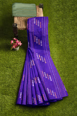 Violet Light Weight Pure Silk Arani Multi Zari Butta Borderless Saree